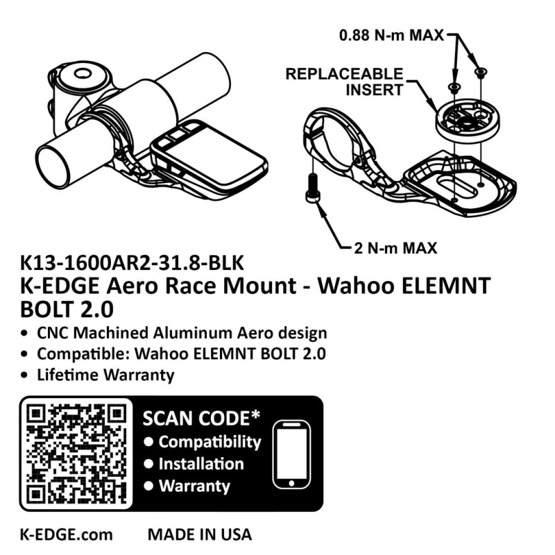 For Wahoo Bolt (V2 Only) K-edge Aero Mount