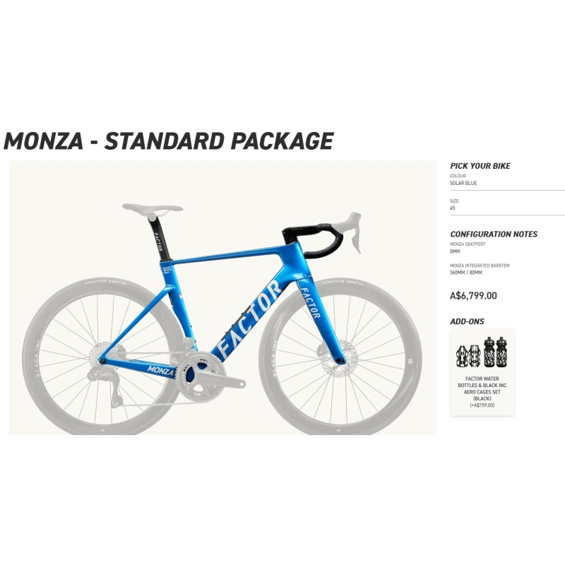 Factor Bikes Monza Frame -Standard Package (Build to your Spec)