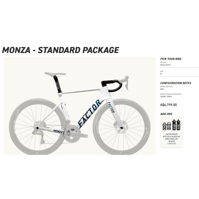 Factor Bikes Monza Frame -Standard Package (Build to your Spec)